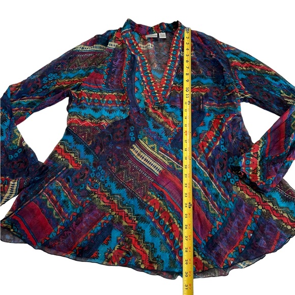Chico’s Silk Multicolored Long Sleeve V-neck Top Size 3 - Picture 8 of 17